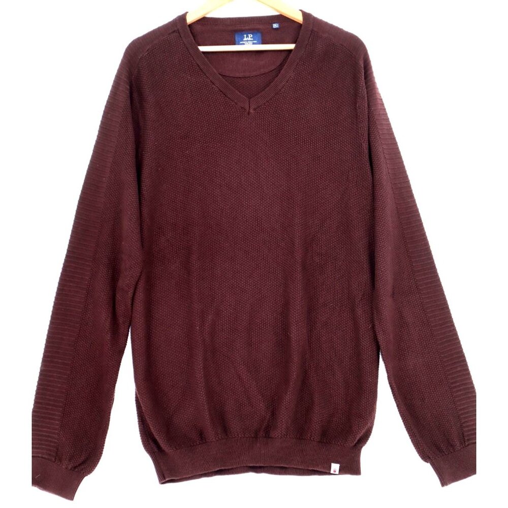 Louis Philippe Mens Brown V-Neck Sweater XL Old Money Vintage Casual